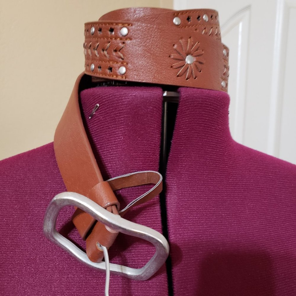 Brown Faux Leather Belt with Studded Designs